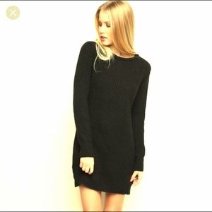 Brandy Melville Waffle Knit Black Sweater Dress